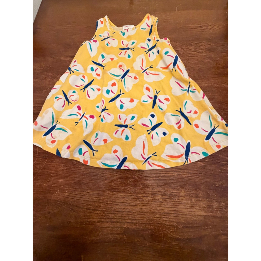 Hanna Andersson Girls Dress Size 4 Yellow Butterfly Sleeveless Cotton